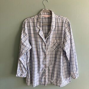 Women's Victoria's Secret Cotton Blue and White Plaid Button Up Sleep Shirt XL